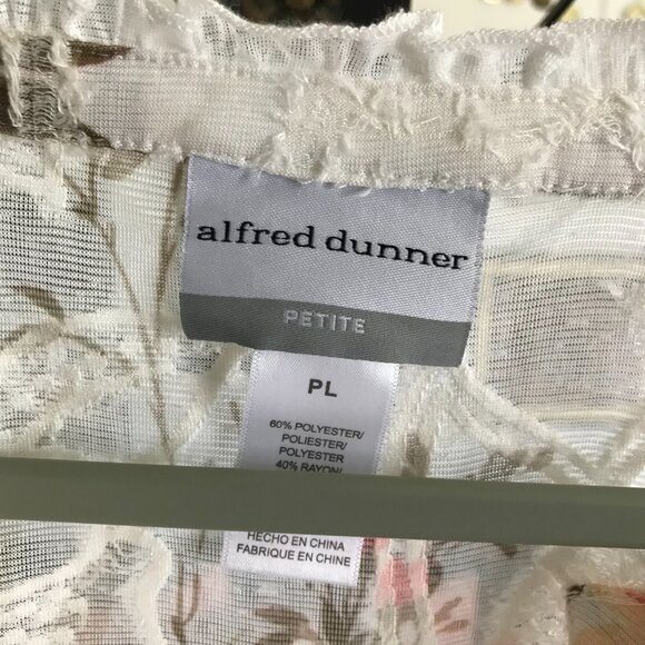 ALFRED DUNNER size L Petite Ivory & Pink Floral Sheer Burnout Textured Top - Picture 5 of 5